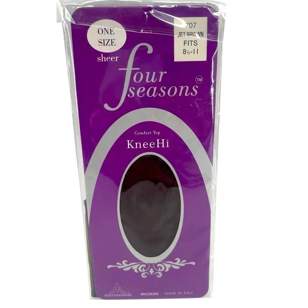Four Seasons 707 Women’s Comfort Sheer Knee Highs 8.5-11 Black and Brown, NIP